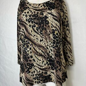 VINTAGE NOTATIONS SIZE XL MULTICOLORED BLOUSE Abstract Design Black Gold